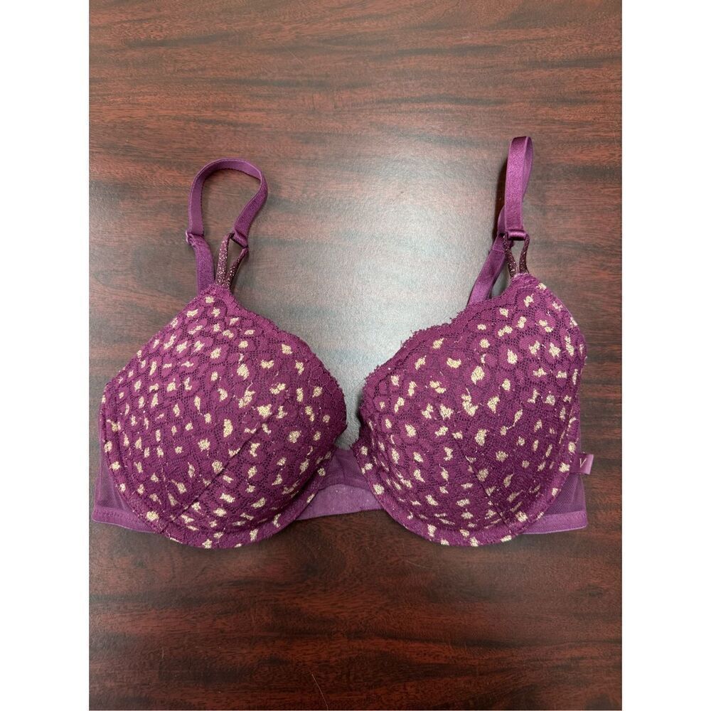 Victoria’s Secret Lined Demi Berry Color with Gold Bra Size 32D